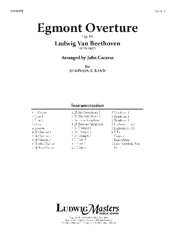 Egmont Overture Concert Band Conductor Score Ludwig van Beethoven